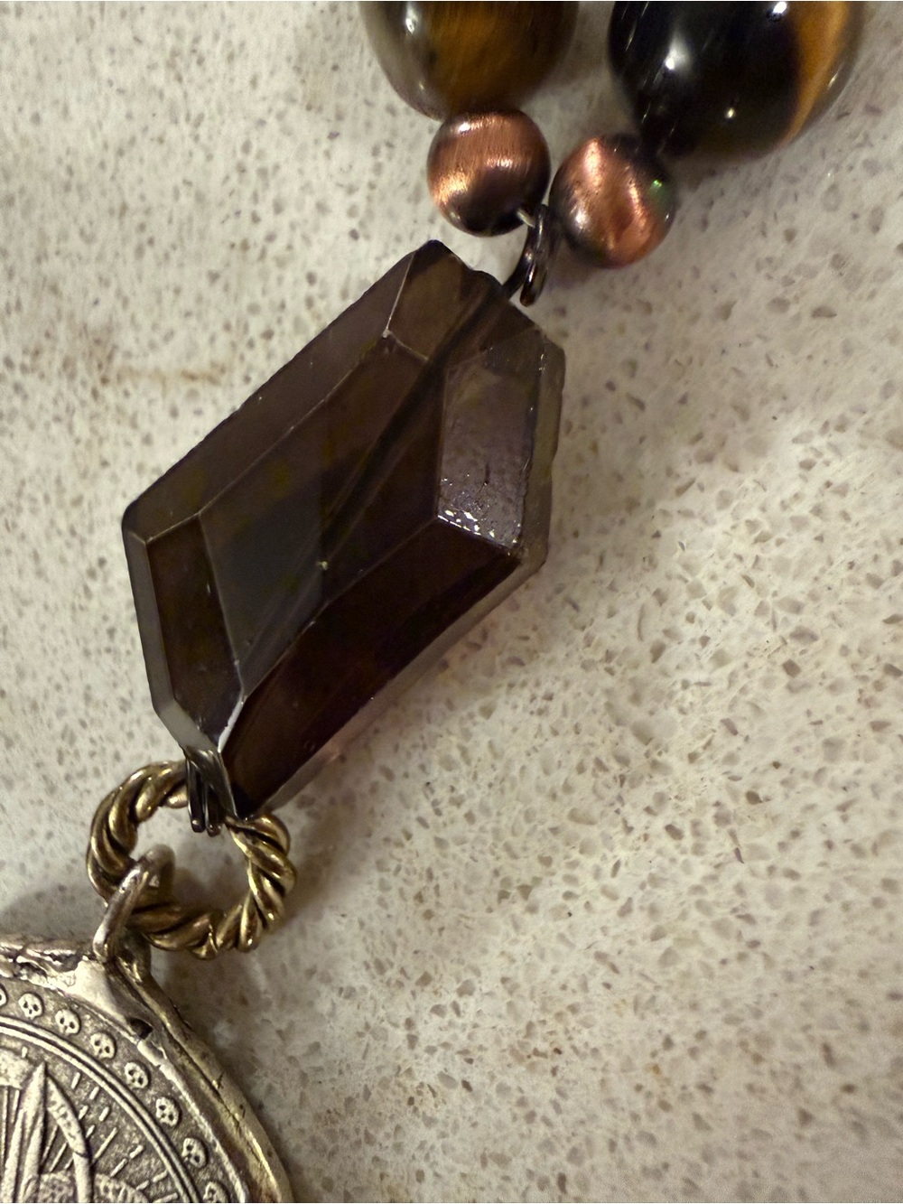 Layered Pendant Necklace with Brown and Black Accents Boho Coin - Picture 6 of 9
